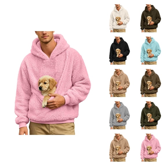 Pet Pouch Hoodie for Men Fall Winter Long Sleeve Oversized Sweatshirt with Dog Pouch Dog Carrier Hoodies
