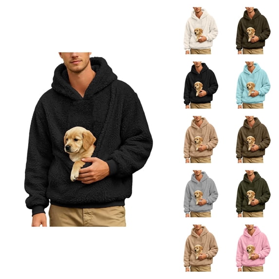 Pet Pouch Hoodie for Men Fall Winter Long Sleeve Oversized Sweatshirt with Dog Pouch Dog Carrier Hoodies