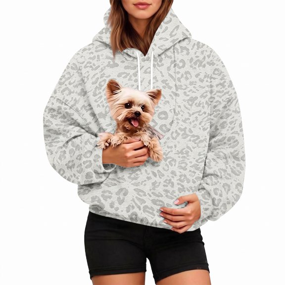 Pet Pouch Hoodie for Women Cat Dog Carrier Hoodies Carrying Pet Pocket for Dog Fleece Kangaroo Pocket for Pet Animal Lover