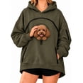 thumbnail image 1 of Pet Pouch Hoodie for Women, Cat Dog Carrier Sweatshirt with Easy-Clean Zipper Pet Pouch, Oversized Long Sleeve Pullover(Army Green,2XL), 1 of 9