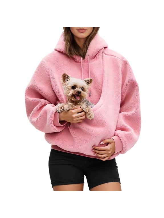 Pet Pouch Hoodie for Women, Fleece Kangaroo Pocket Sweatshirt Cuddle Pouch Dog Carrier Hoodie with Pet Pocket