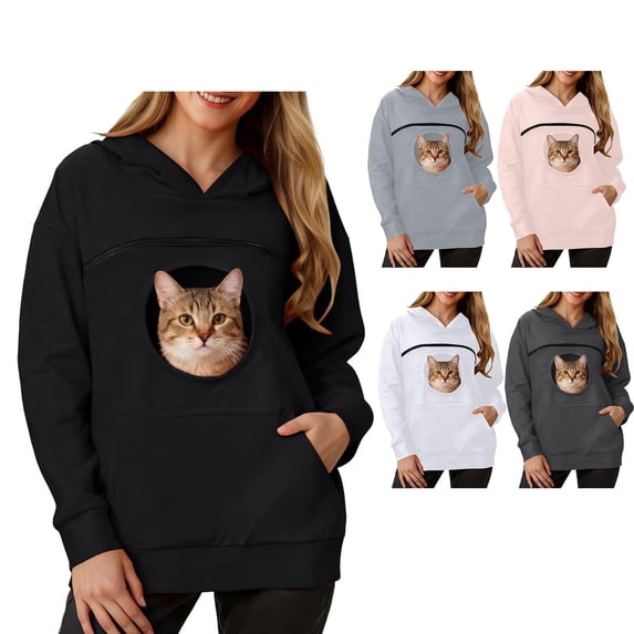 Pet Pouch Hoodie for Women with Kangaroo Pocket,Cat Dog Carrier Hoodies,Winter Warm Fleece Pullover Soft Lightweight Sweatshirts for Pet Animal Lover