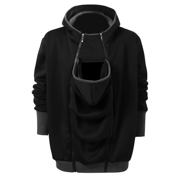 Pet Pouch Hoodie with Large Pocket Kangaroo Pouch Hoodie Black Hoodie with Dog and Cat Carrier Pouch Cozy Long Sleeve Sweatshirt for Men and Women
