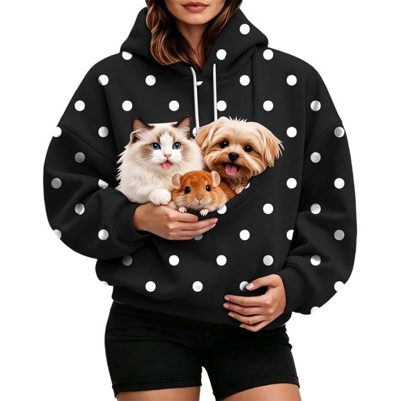 Pet Pouch Hoodies Polka Dot Cat And Dog Pouch Hoodie Sweatshirts With Larger Pocket Oversized Trendy Outside Kitten Puppy Carrier Holder Pouch Hoodie M