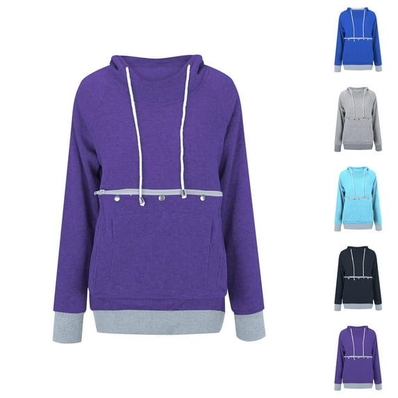 Pet Pouch Hoodies for Women Long Sleeve Big Kangaroo Pocket Cat Puppy Holder Hoodie Hooded Sweatshirt Pullover Tops