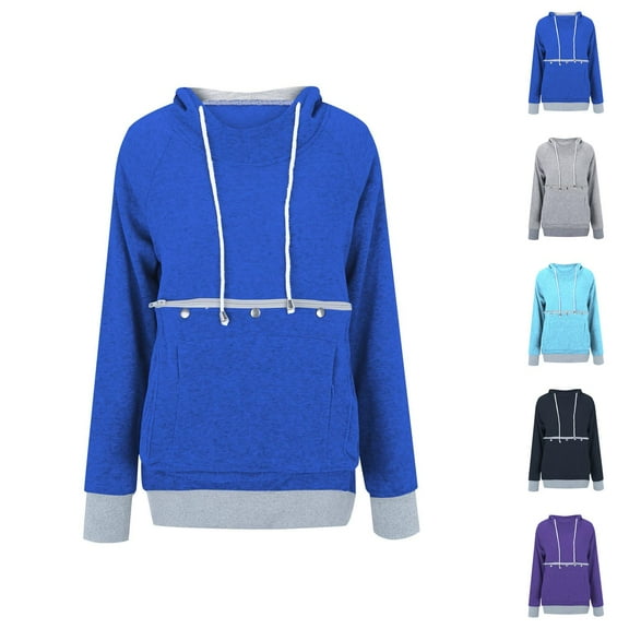 Pet Pouch Hoodies for Women Long Sleeve Big Kangaroo Pocket Cat Puppy Holder Hoodie Hooded Sweatshirt Pullover Tops