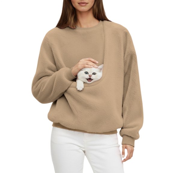 Pet Pouch Sweatshirt Fleece Women's Kangaroo Pocket Dog Pouch Sweatshirts Pet Carrier for Leisure Travel
