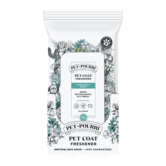 Pet-Pourri Odor Freshener Pet Wipes 50ct, Jasmine, Fresh Air, and Pear (Vet Recommended)