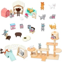 Pet Pretend Play Toys,43 PCS Cat Figures Playset Toy,Gift for Kids Toddlers Boys and Girls