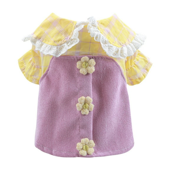 Pet Princess Dress - Lapel Collar Ruffle Sleeve - Pet Cat Dog Two-legged Plaid Dress - Clothes - Pet Supplies