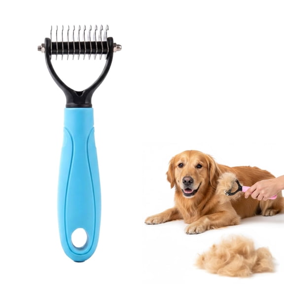Pet Pro Dual Sided Dematting Grooming Tool, Stainless Steel Undercoat Rake Deshedding Brush for Long Haired Dogs Cats, Safe Knot and Loose Fur Removal Comb