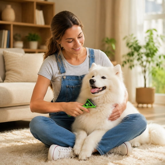Pet Pro Goming Tool, 2-In-1 Double-Sided Grooming Tool, Deshedding Dog Brush, Pet Shedding Remover Rounded-Tooth Comb For Painlessly Removing Knots And Loose Hair (Green M)