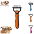 thumbnail image 1 of Pet Pro Grooming Tool, 2-in-1 Deshedding Dog Brush with 9/17 Teeth Undercoat Rake for Dogs & Cats, Dual-Sided Stainless Steel Pet Comb for Long Hair & Thick Coats, Non-Slip Ergonomic Handle (Blue-L), 1 of 7