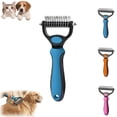 thumbnail image 1 of Pet Pro Grooming Tool, 2-in-1 Deshedding Dog Brush with 9/17 Teeth Undercoat Rake for Dogs & Cats, Dual-Sided Stainless Steel Pet Comb for Long Hair & Thick Coats, Non-Slip Ergonomic Handle (Blue-L), 1 of 7
