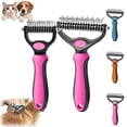 thumbnail image 1 of Pet Pro Grooming Tool, 2-in-1 Deshedding Dog Brush with 9/17 Teeth Undercoat Rake for Dogs & Cats, Dual-Sided Stainless Steel Pet Comb for Long Hair & Thick Coats, Non-Slip Ergonomic Handle (Blue-L), 1 of 7