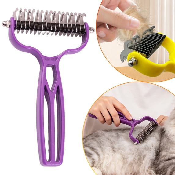 Pet Pro Grooming Tool, 2-in-1 Double Sided Dog & Cat Deshedding Brush, Stainless Steel Undercoat Rake and Dematting Comb for Long Hair, Thick Fur, Matted Coats, Easy-Grip Pet Grooming Supplies