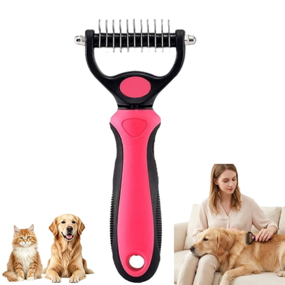 Pet Pro Grooming Tool, Dematting Rake Brush for Dogs & Cats, Removes Tangles and Loose Fur for Long Thick Coats