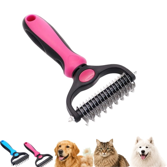 Pet Pro Grooming Tool for Dogs and Cats, Dematting Comb for Dogs and Cats, Dual Tooth Dematting Comb and Undercoat Rake, Deshedding Dog Brush for Tangles, Knots, Loose Fur and Thick Long Coats
