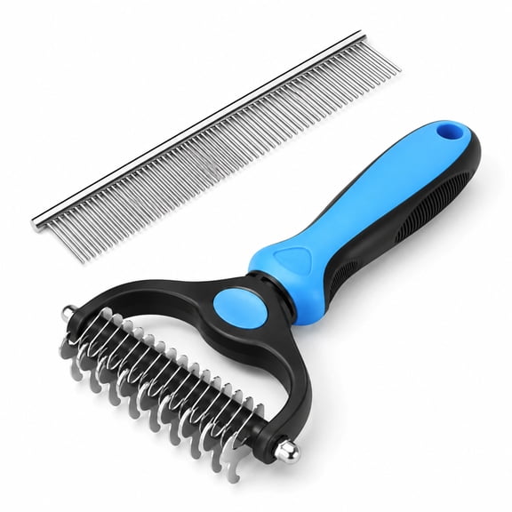 Pet Pro Grooming Tool, Double Sided Undercoat Rake for Dogs Cats Horse, Deshedding Dematting Comb for Medium to Long Haired Pets
