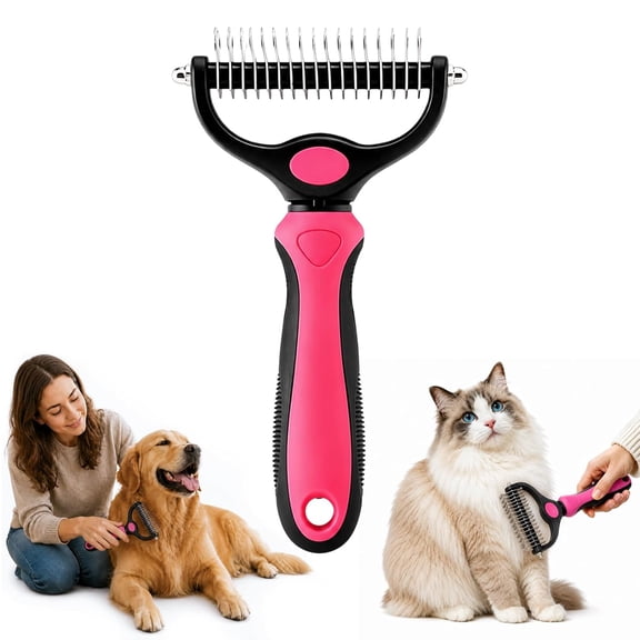 Pet Pro Grooming Tool, New Dual Sided Dematting Comb, Deshedding Undercoat Rake Brush for Long Haired Dogs and Cats, Safe Knot & Shed Fur Removal Tool