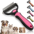 thumbnail image 1 of Pet Pro Grooming Tool and Undercoat Rake for Dogs and Cats, Double Sided Deshedding Dog Brush for Shedding and Dematting, Pet Detangling Comb for Medium to Long Haired Pets (Large Rose Red), 1 of 9