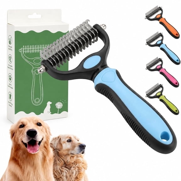 Pet Pro Tool Grooming, Dual Tooth Groom Pro for Dogs, Cat Deshedding Brush, Dog Rake Brush for Shedding, Cats Comb Undercoat Long Hair Knotter Remover, Double Teeth Coat Dual-Sided Professional Tools