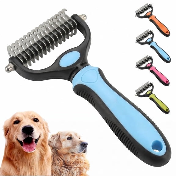 Pet Pro Tool Grooming, Dual Tooth Groom Pro for Dogs, Cat Deshedding Brush, Dog Rake Brush for Shedding, Cats Comb Undercoat Long Hair Knotter Remover, Double Teeth Coat Dual-Sided Professional Tools