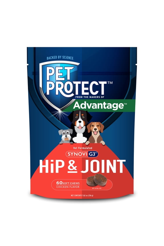 Dog Hip & Joint Supplement, Vet-Formulated Synovi G3, Chicken, 60 Soft Chews