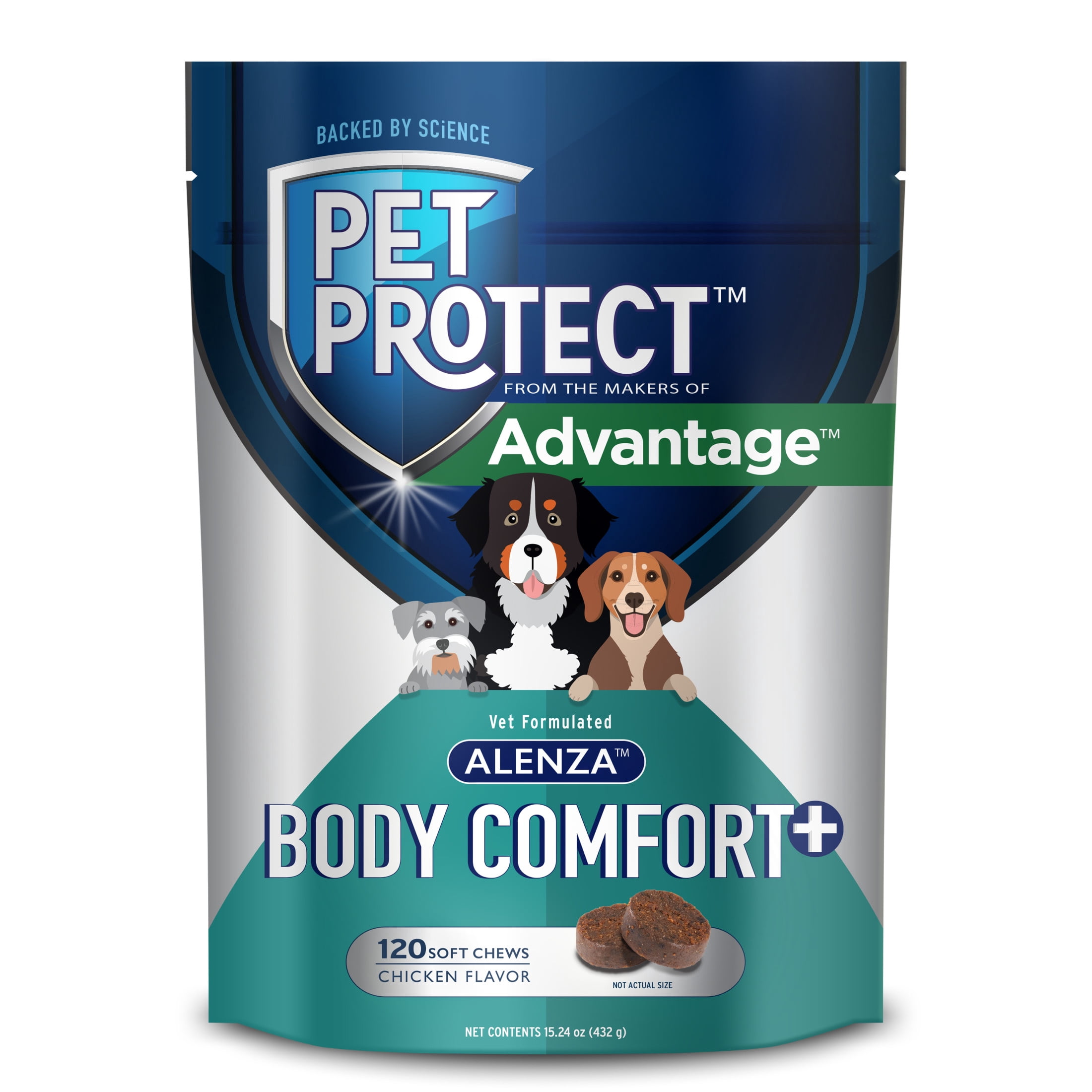 Pet Protect Dog Body Comfort+ Supplement, Vet-Formulated Alenza, Chicken, 120 Soft Chews
