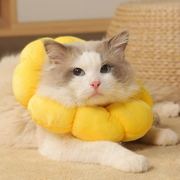Pet Protective Collar with Cute Flower Shape, Soft Pet Flower Neck Ring for Dog and Cat After Surgery Prevent from Biting & Scratching 8.7x8.7 Inch Yellow