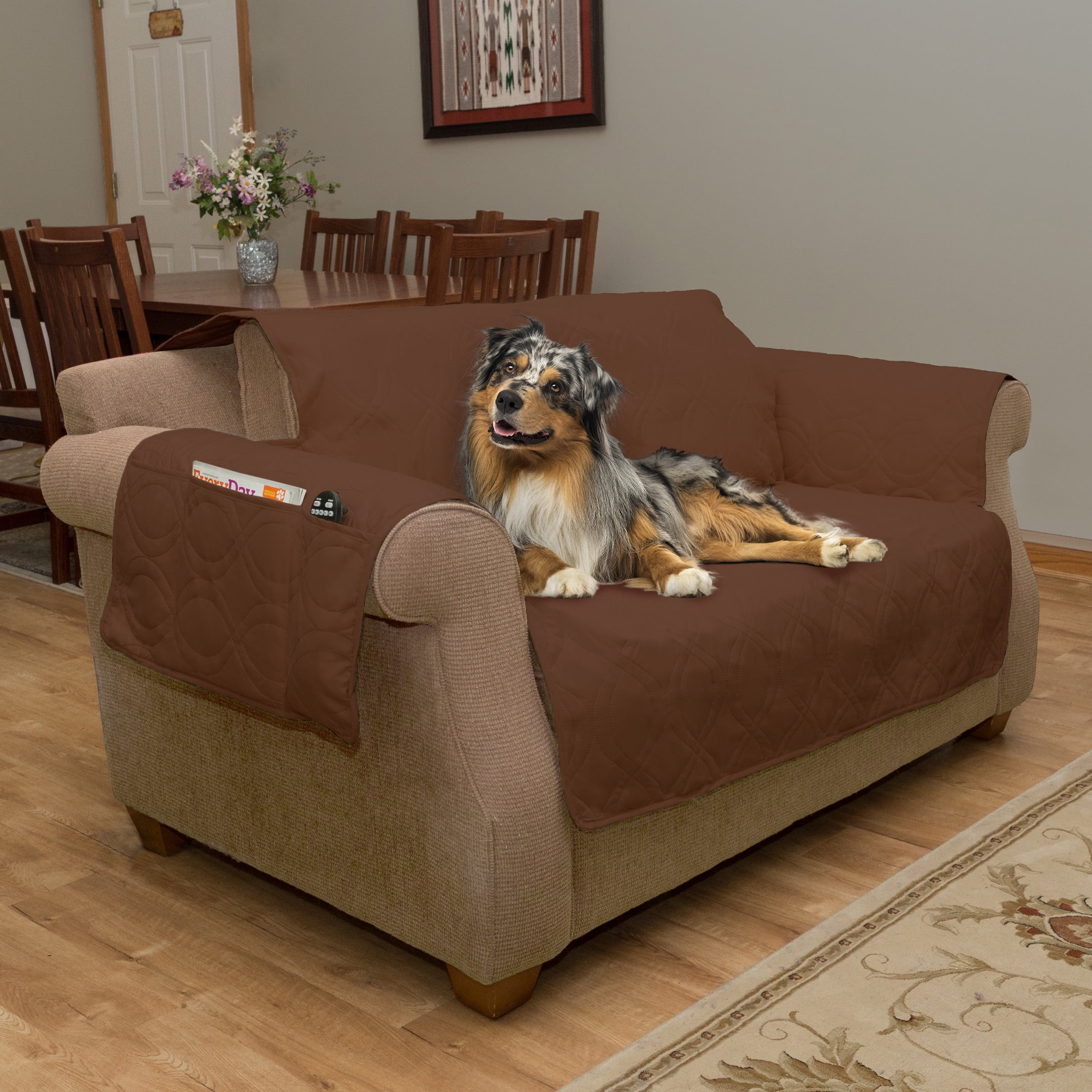 Pet Protector Furniture Covers 100 Waterproof Couch Covers for Dogs or Cats 2 Cushion Pet Loveseat Cover with Non Slip Straps by PETMAKER Brown