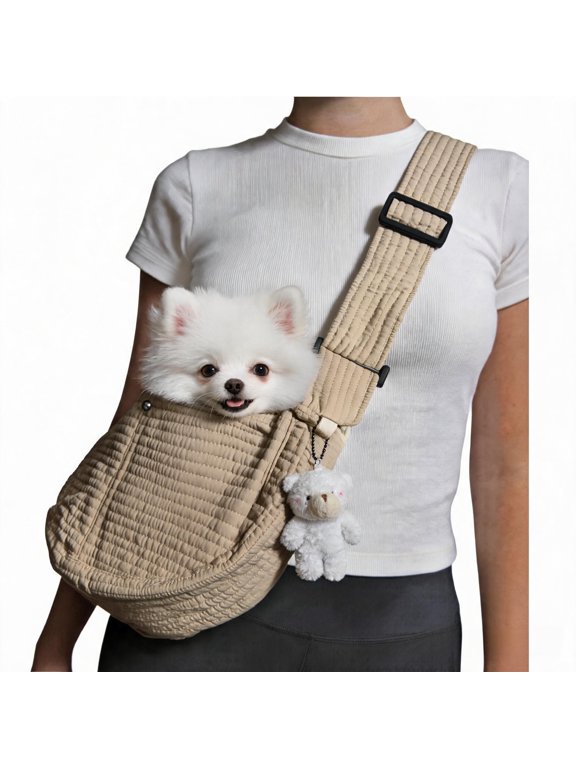 Pet Carrier Sling for Small Dogs Puppy and Cats,Hand Free Pet Purse Carry 3-8 Lbs,Outdoor Traveling Subway (White, Canvas)