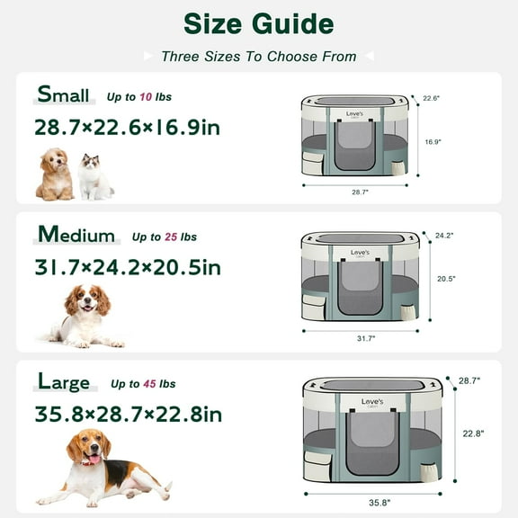 Pet Puppy Dog Playpen, Large Dog Tent Crates Cage Indoor/Outdoor, Portable Exercise Playpen for Cat, Foldable Pop Up Dog Kennel Playpen with Carring Case (L, Gray Green)