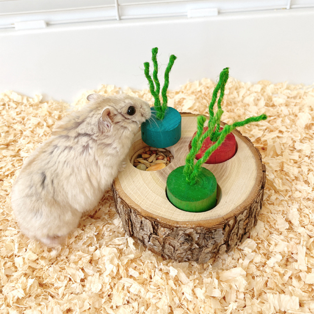 Pet Rabbit Foraging Toy, Small Animal Wooden Stake Interactive Hide Treats Toys, Hamster Enrichment Foraging Toy For Guinea Pig Chinchillas