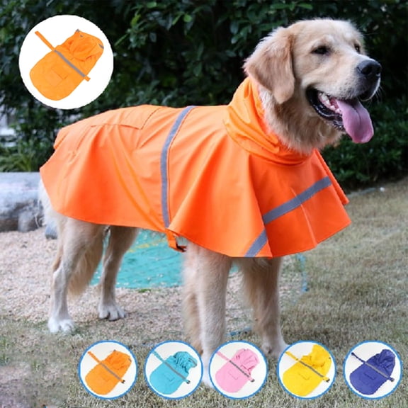 Pet Raincoat Dog Waterproof Clothes with Hood for Labrador Golden Retriever, Reflective Snowproof Large Dog Poncho, Adjustable Safety Slicker Vest Outdoor Apparel, Six Sizes