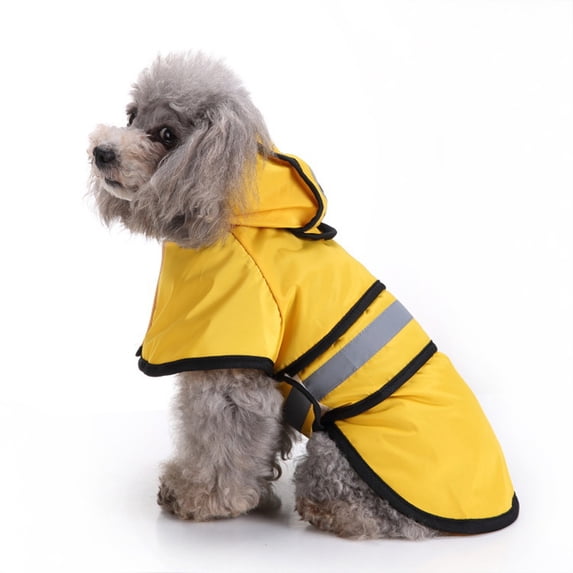 Pet Raincoat Hooded Poncho, Dog Raincoat with Reflective Stripes, Dog Clothes Durable Waterproof Coat for Puppy,Large Dog, Yellow XS