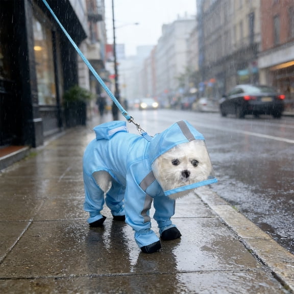 Pet Raincoat Waterproof with Hood, QQZ Reflective Dog Rain Jacket for Outdoor, Polyester Breathable Full Coverage Rain Coat for Cats Dogs Small Medium Pets, Blue
