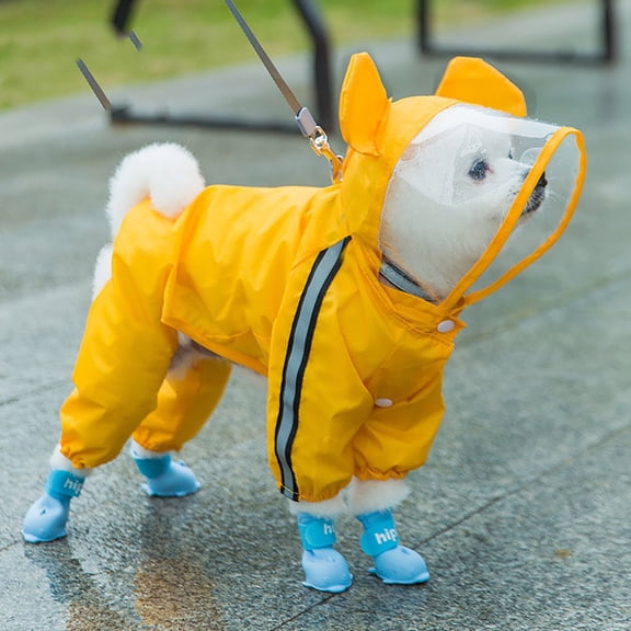 Pet Raincoat Waterproof Pet Raincoat Four Legged All Inclusive Small And Medium Sized Dog Puppy Rainy Clothes Yellow