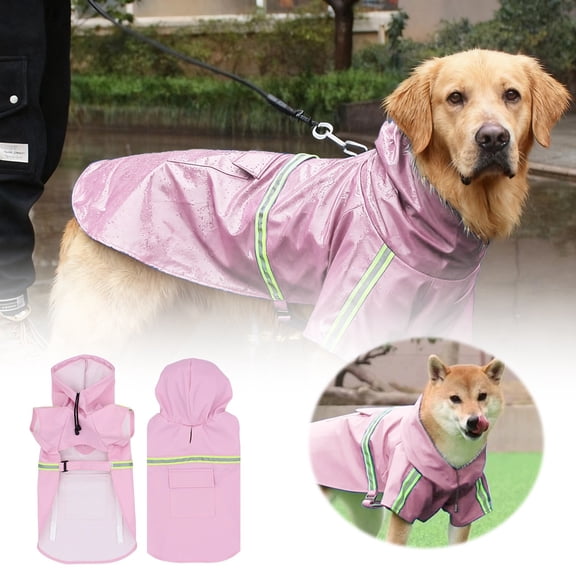 Pet Raincoat for Dogs and Cats with Hood Windproof Reflective Poncho Lightweight Outerwear for Medium to Large Easy -On Design All-Season