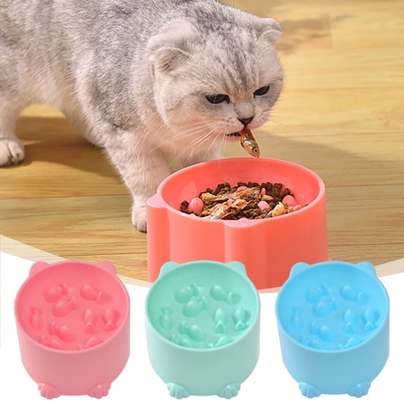 Pet Raised Slow Feeder Cat Bowl Plastic Elevated Cat Slow Feeder Bowl Raised Slow Cat Feeder For Dry And Wet Food Blue