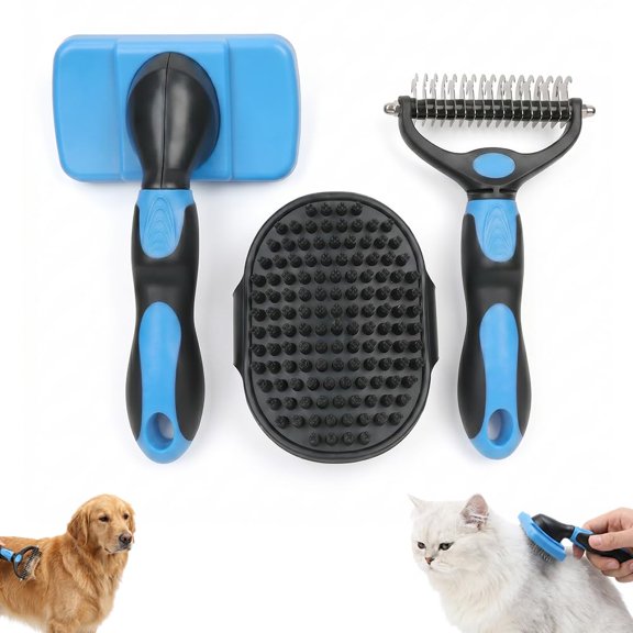Pet Rake 2 in 1 Dematting Deshedding for Dogs Cats Long Hair Thick CoatBlue