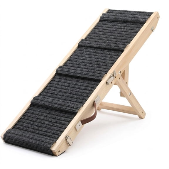 Pet Ramp, Adjustable Height Dog Steps, 33 Inch Foldable Pet Stair with Non-Slip Mat, Portable Pet Ladder for Bed, Sofa, Car Trunk and Back Seat, Brown