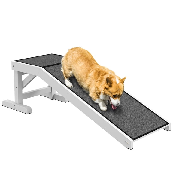 Pet Ramp for High Beds, Non-Slip Carpet Surface, 49" x 16" Platform, Easy Access for Dogs, White
