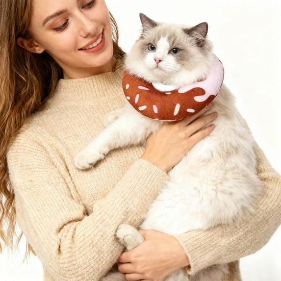 Adjustable Donut Cat Recovery E Collar Soft Pet Alternative Spay Neuter Aid Lick Prevention Cute Comfortable Neck Protector for Care