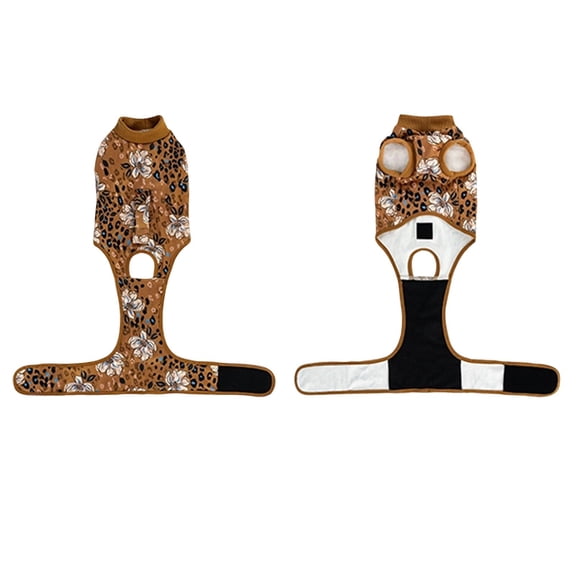 Pet Recovery Suit for Post - Surgery, Breathable & Comfortable Design with Leopard Print, Brown S Size for Small Dogs Cats - Pet Surgical Recovery Apparel, Protects Wounds, Easy to Wear, Ideal for Af