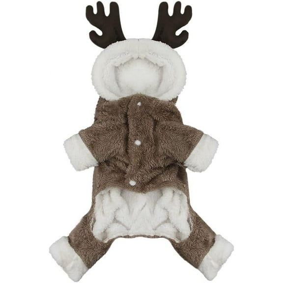 Pet Reindeer/Elk Cosplay Costume - Soft Coral Velvet Fleece Hooded Outfit for Small Dogs & Cats, Winter Warm Hoodie Jacket for Christmas-L