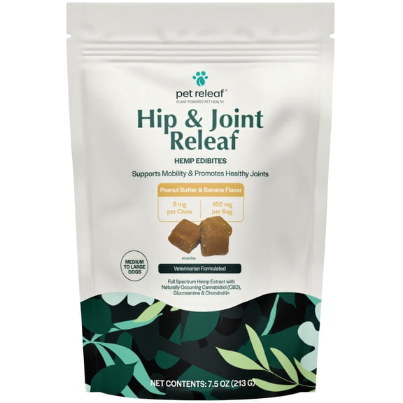 Pet Releaf Hip & Joint Peanut Butter & Banana Edibites for Medium & Large Dogs, 7.5 oz.
