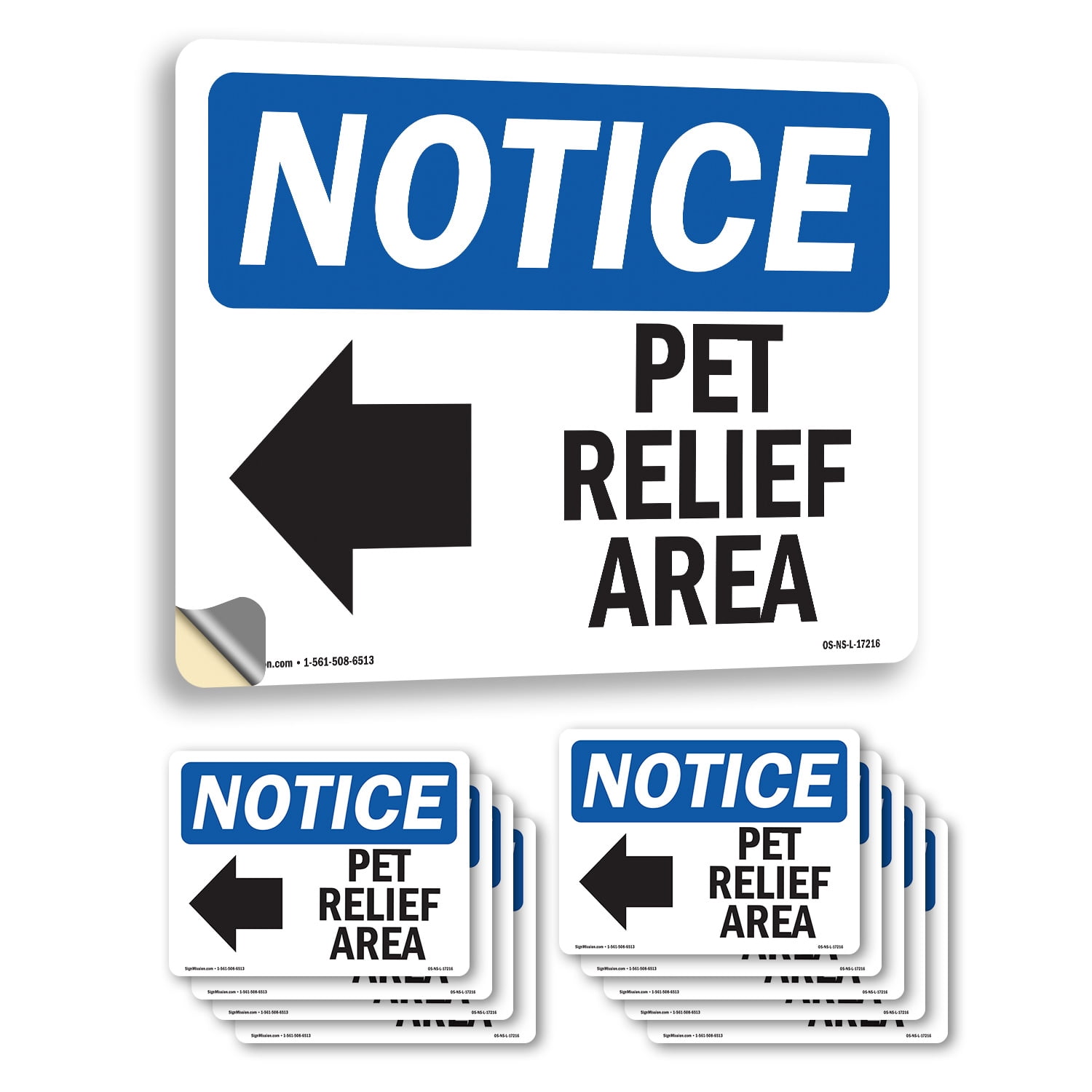 Pet Relief Area [Left Arrow] With Symbol OSHA Notice Vinyl Decal Label ...