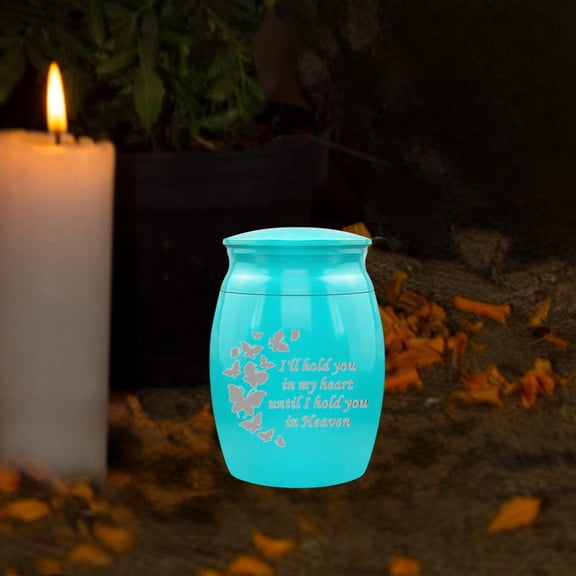 Pet Remains Stainless Steel Urn Jar Altar Urns Pet Lover Dog Remains Ashes Memorial Tree of Jar Blue