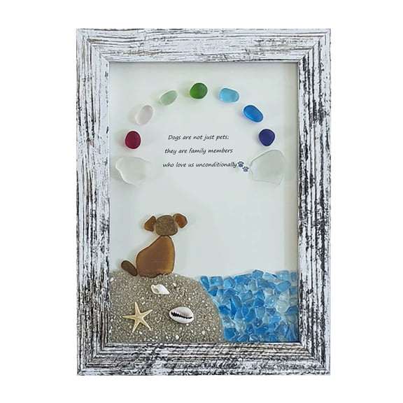 Pet Remembrance Sea Glass Art Photo Frame With When I Need Help Your Prints Are Right Me Quote For Dog And Cat Memorial Wall Or Desktop Decor (C)